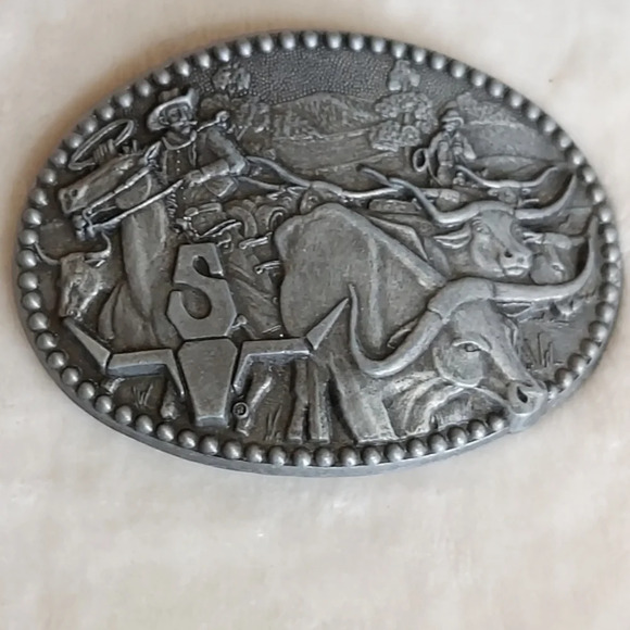Vintage Silver Pewter Western Cattle Drive Belt Buckle Zee Series - Picture 7 of 7